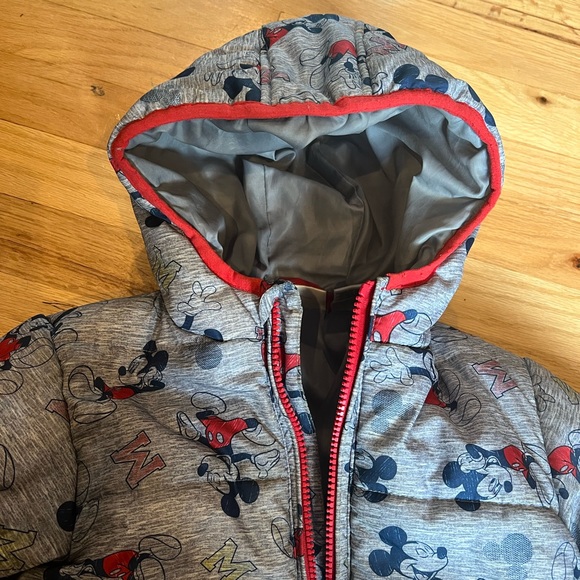 3T Mickey Puffer Coat Disney Jr. with Hood - grey & red - Picture 4 of 4